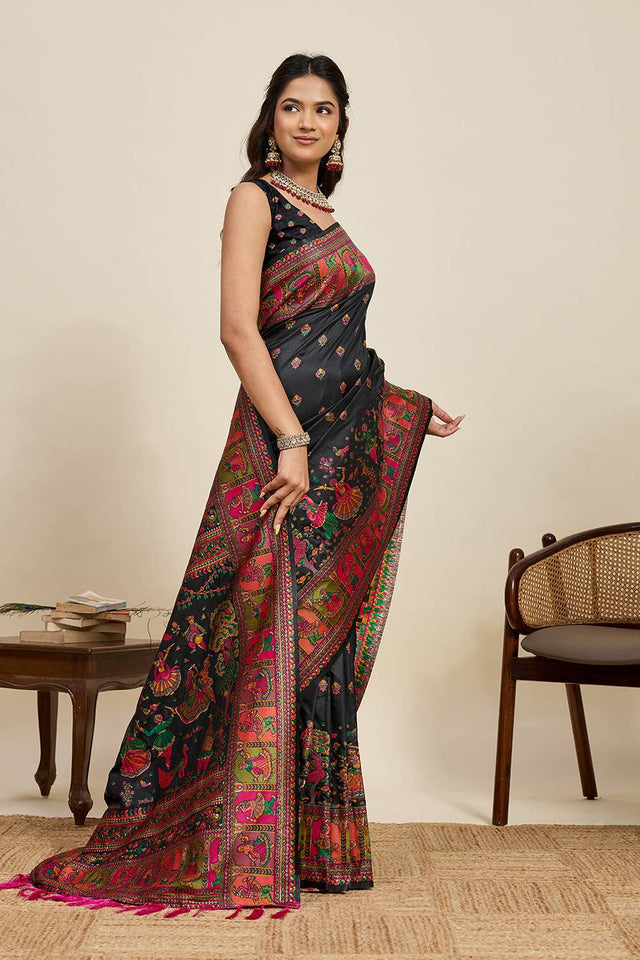 Black Woven Silk Saree