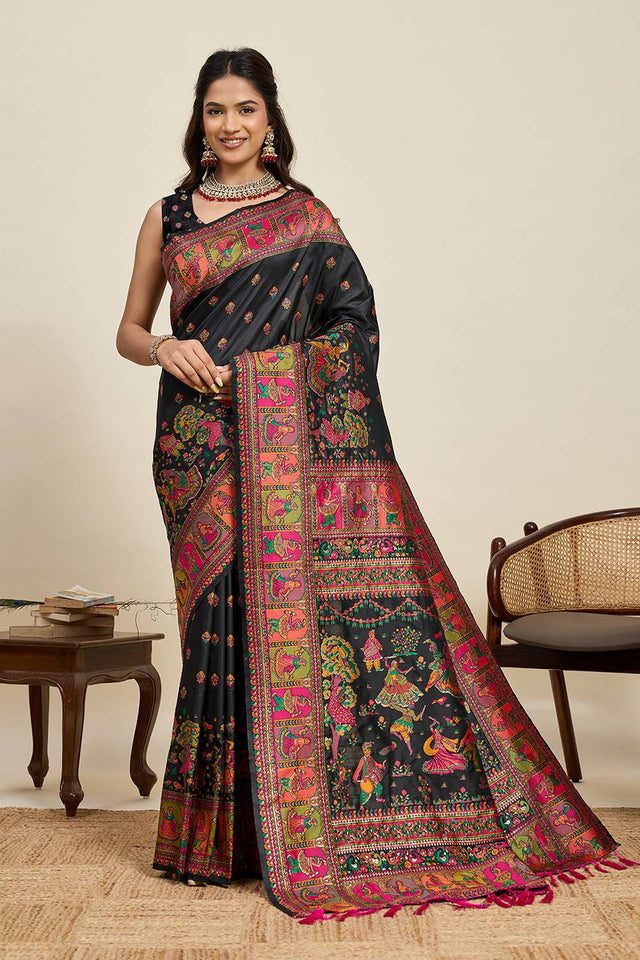 Black Woven Silk Saree