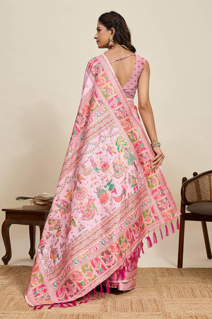 Pink Woven Silk Saree
