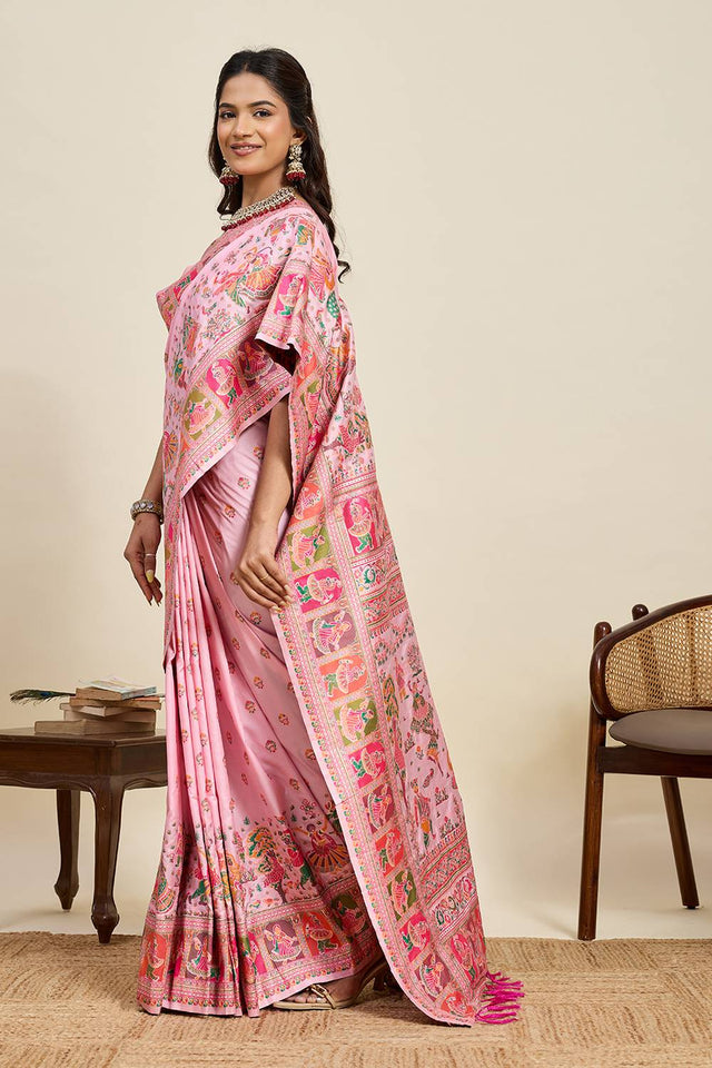 Pink Woven Silk Saree