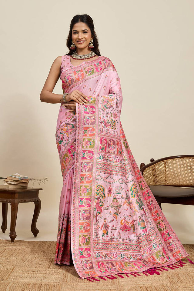 Pink Woven Silk Saree