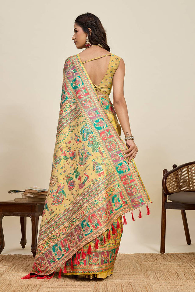 Yellow Woven Silk Saree