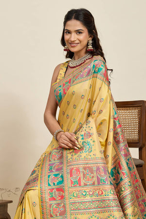 Yellow Woven Silk Saree