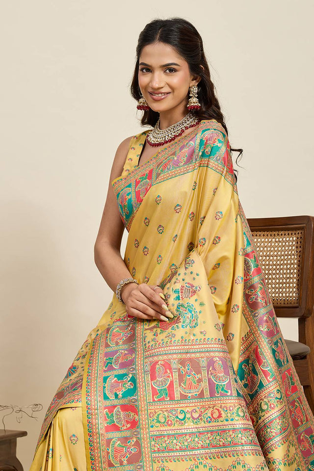 Yellow Woven Silk Saree