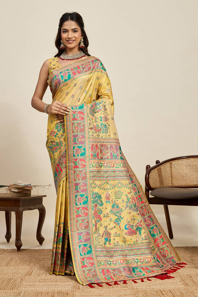 Yellow Woven Silk Saree