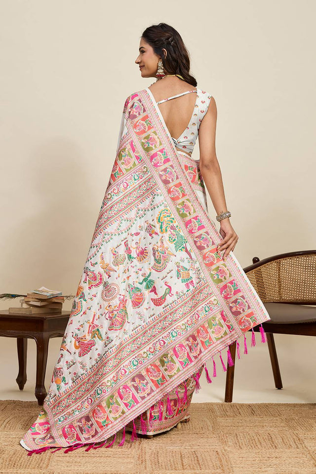 Off White Woven Silk Saree