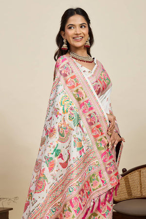 Off White Woven Silk Saree