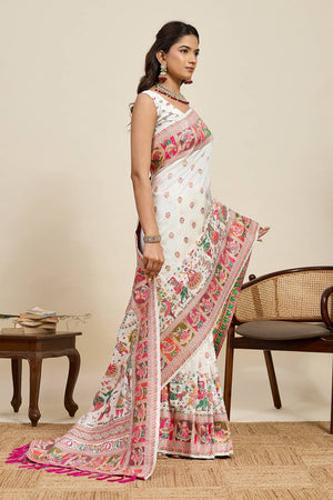 Off White Woven Silk Saree