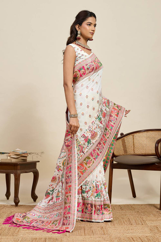 Off White Woven Silk Saree