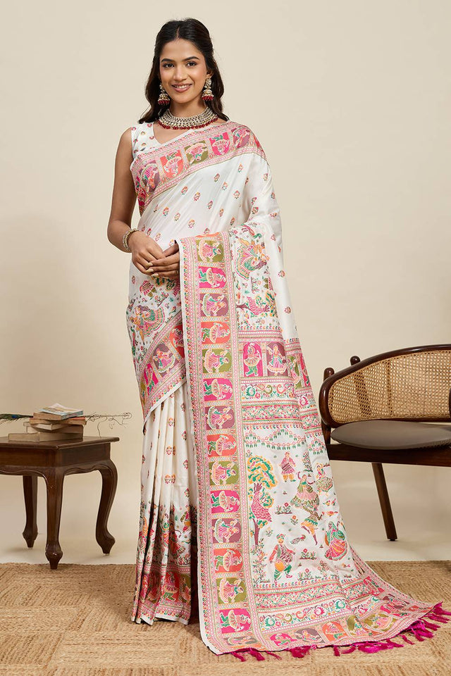 Off White Woven Silk Saree