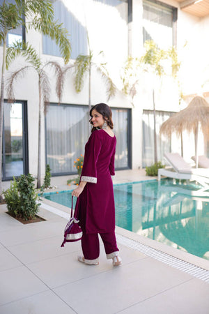 Wine Mirror Sequin Velvet Palazzo Suits