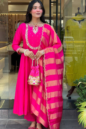 Pink Sequin Cotton Anarkali Suits