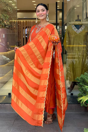 Rust Sequin Cotton Anarkali Suits