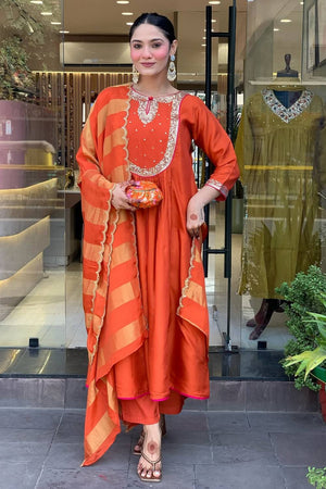 Rust Sequin Cotton Anarkali Suits