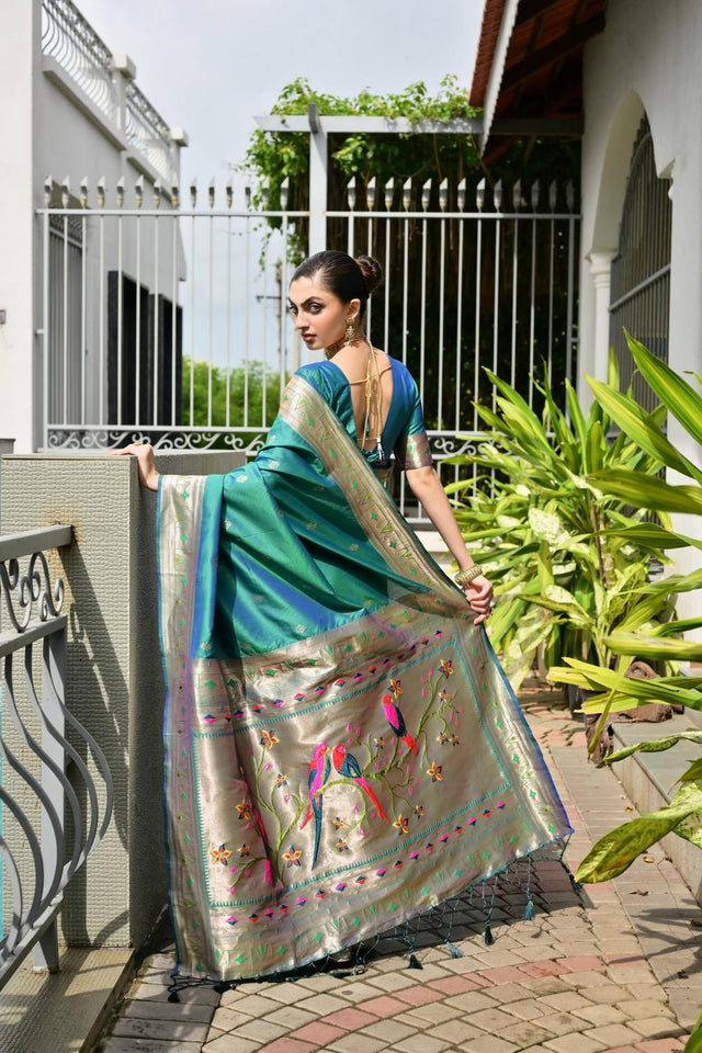 Turquoise Woven Banarasi Saree
