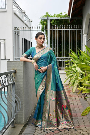 Turquoise Woven Banarasi Saree