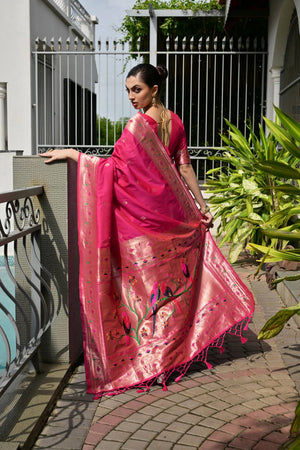 Pink Woven Banarasi Saree