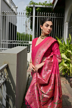 Pink Woven Banarasi Saree