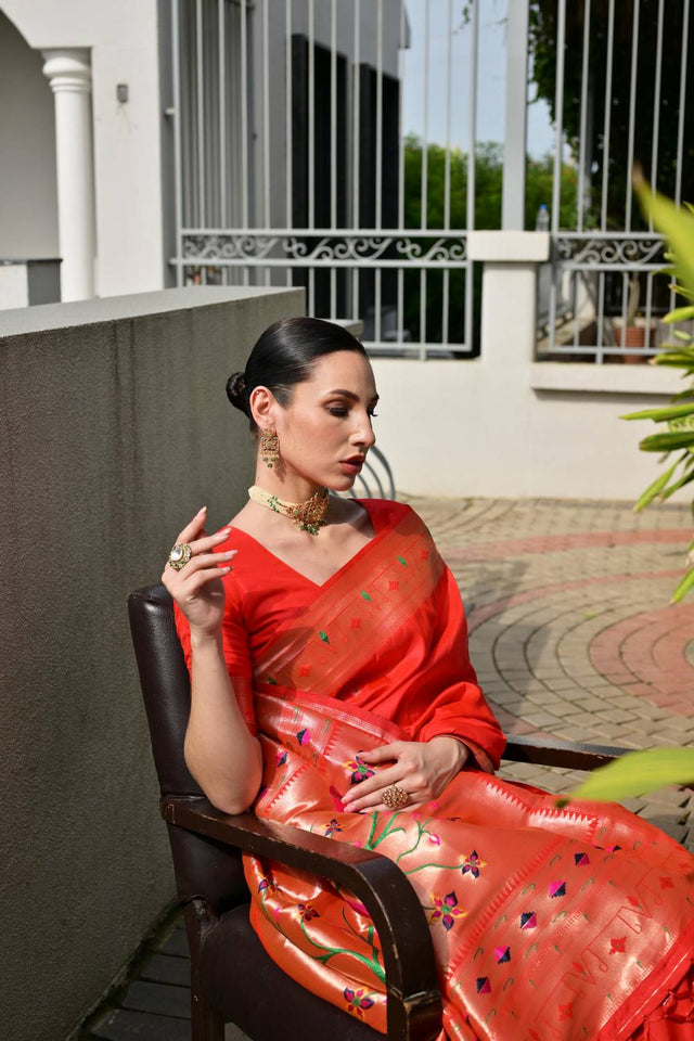 Orange Woven Banarasi Saree