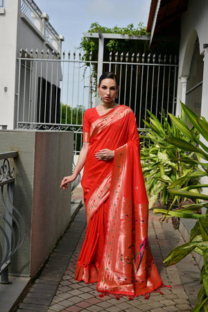 Orange Woven Banarasi Saree