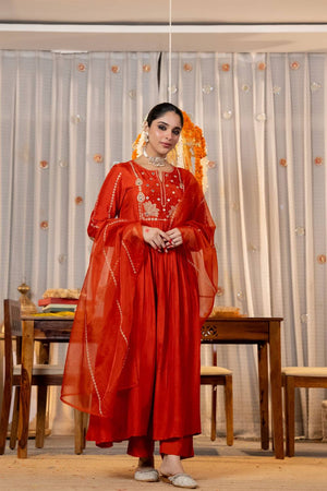 Orange Sequin with Embroidered Chanderi Anarkali Suits