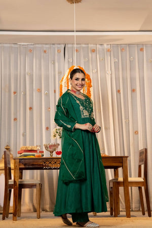 Green Sequin with Embroidered Chanderi Anarkali Suits
