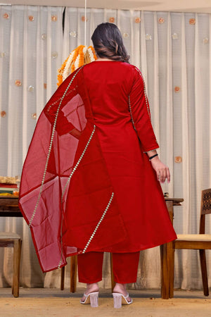 Red Sequin with Embroidered Chanderi Anarkali Suits