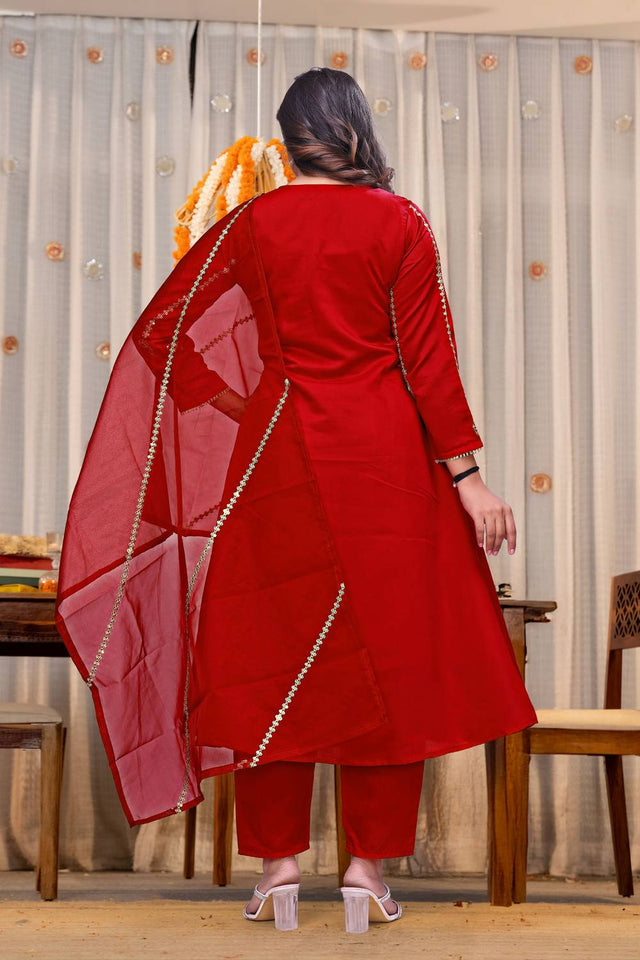 Red Sequin with Embroidered Chanderi Anarkali Suits