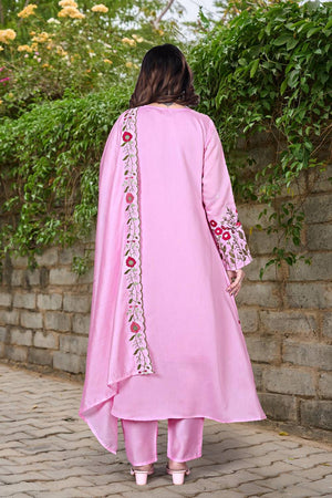 Pink Sequin with Embroidered Chanderi Anarkali Suits