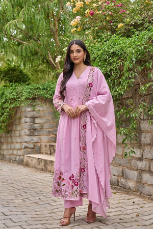 Pink Sequin with Embroidered Chanderi Anarkali Suits