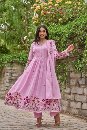 Pink Sequin with Embroidered Chanderi Anarkali Suits