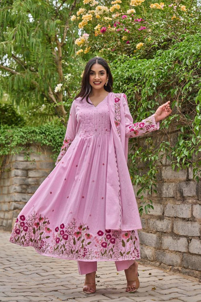 Pink Sequin with Embroidered Chanderi Anarkali Suits