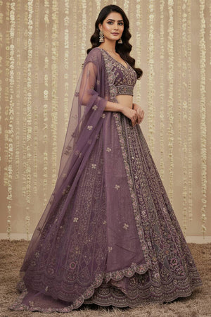 Purple Sequin with Embroidered Net Lehenga
