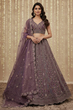 Purple Sequin with Embroidered Net Lehenga