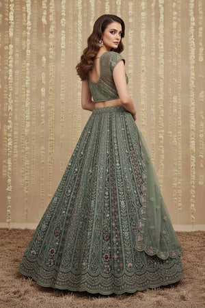 Green Sequin with Embroidered Net Lehenga
