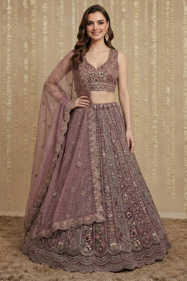 Pink Sequin with Embroidered Net Lehenga