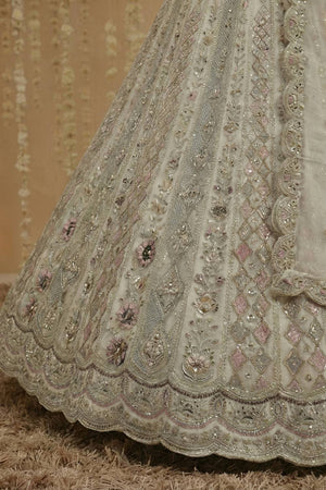 White Sequin with Embroidered Net Lehenga