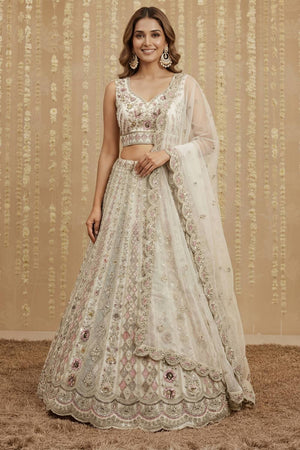 White Sequin with Embroidered Net Lehenga