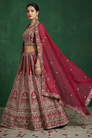 Red Sequin with Embroidered Satin Lehenga