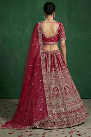 Red Sequin with Embroidered Satin Lehenga
