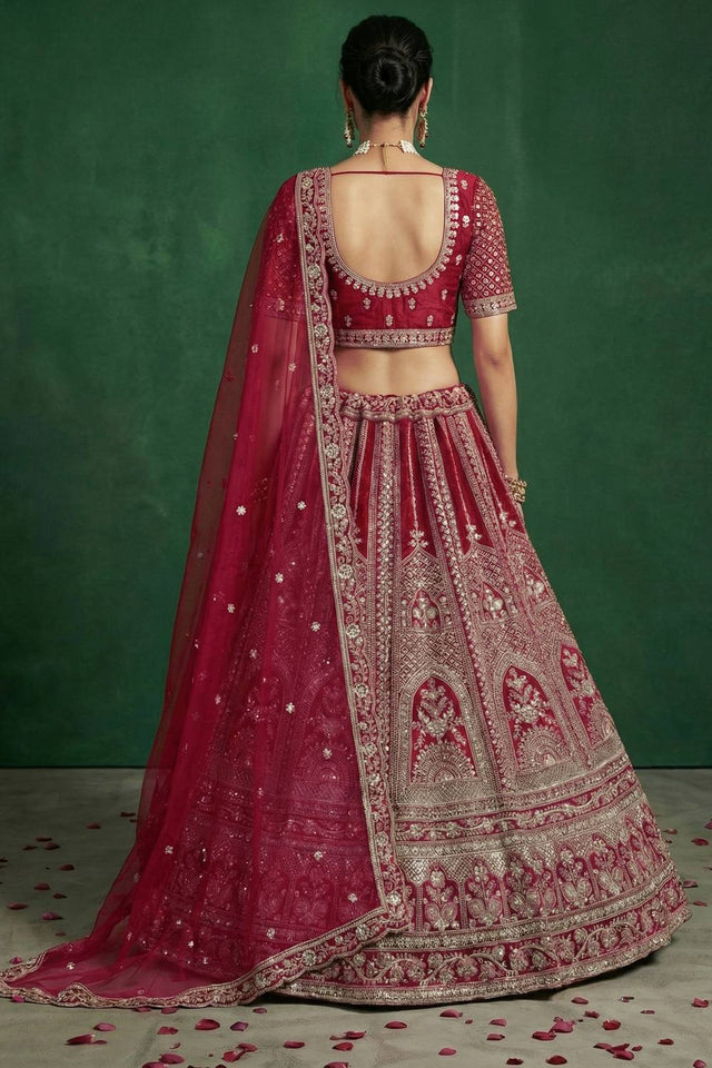 Red Sequin with Embroidered Satin Lehenga