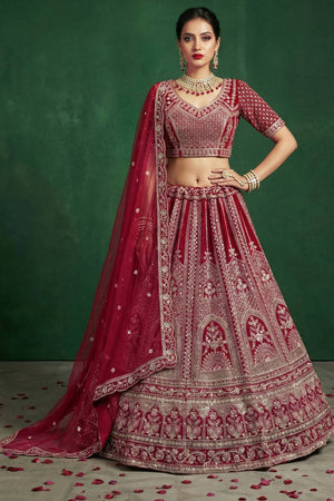 Red Sequin with Embroidered Satin Lehenga