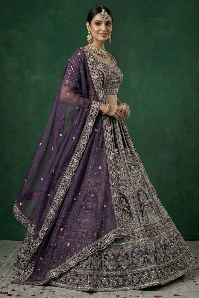 Violet Sequin with Embroidered Satin Lehenga