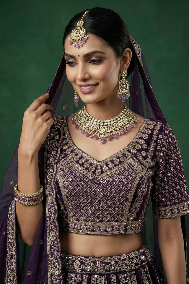 Violet Sequin with Embroidered Satin Lehenga