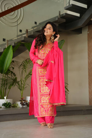 Orange Sequin with Embroidered Chinon Straight Cut Suits