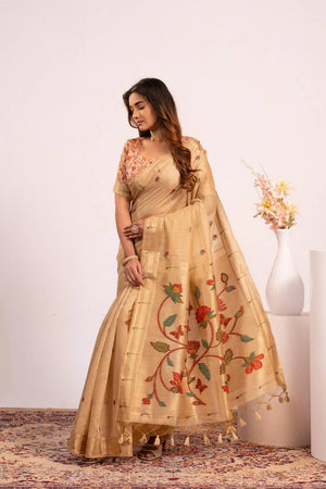 Brown Woven Cotton Saree