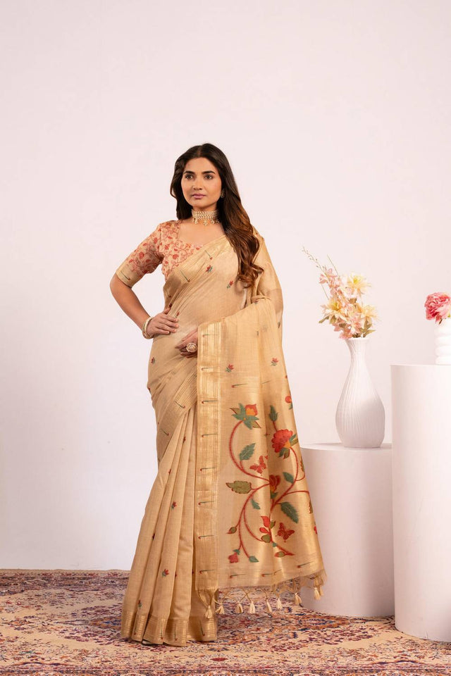 Brown Woven Cotton Saree