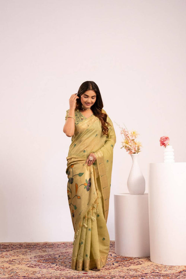 Green Woven Cotton Saree