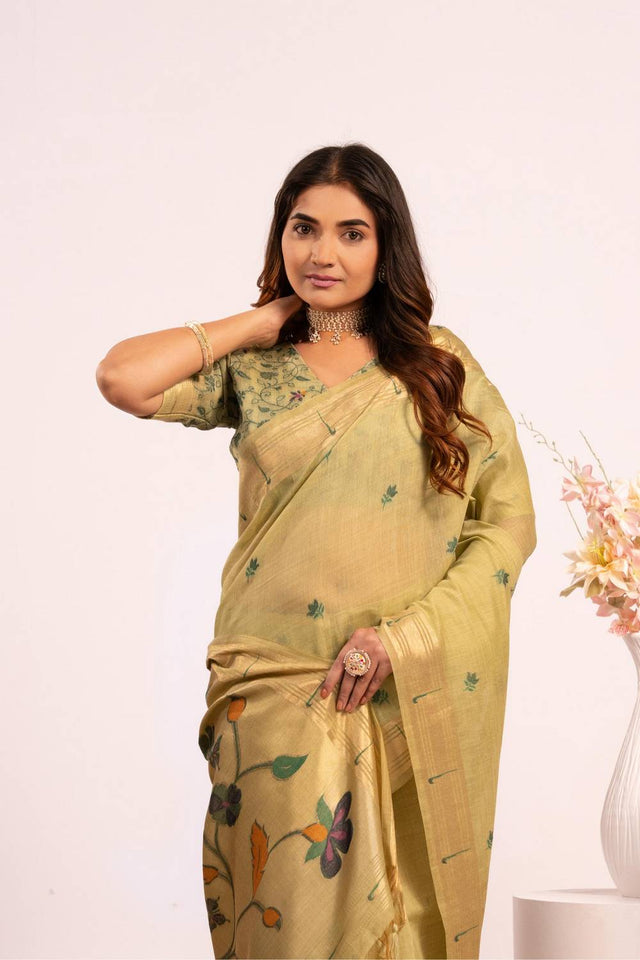 Green Woven Cotton Saree