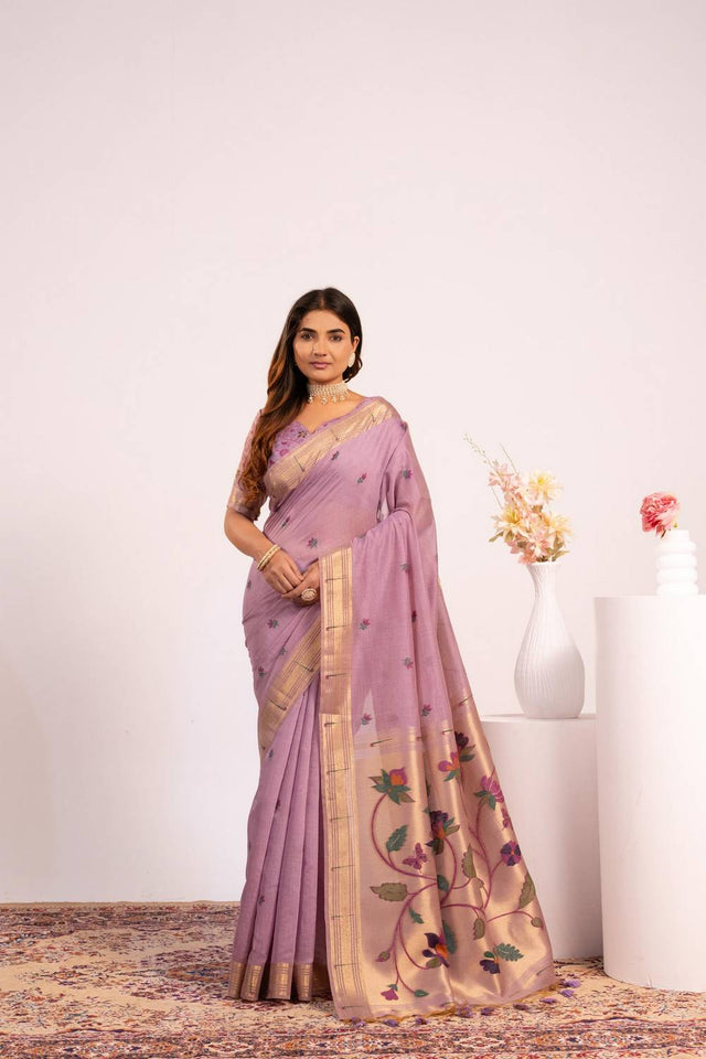 Violet Woven Cotton Saree